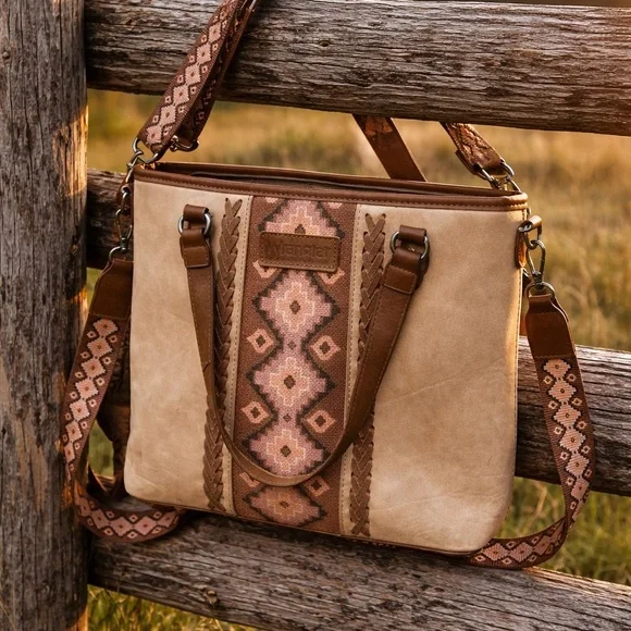 Wrangler Aztec Faux Leather Tote • CCW Style Side Zip • Montana West Western - Picture 3 of 9